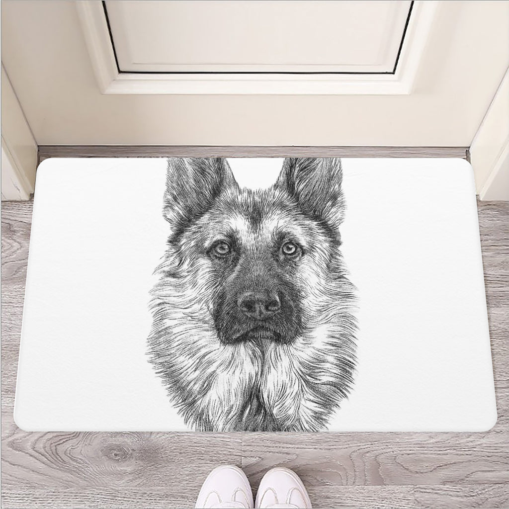 Black And White German Shepherd Print Rubber Doormat