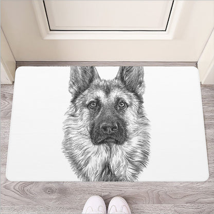 Black And White German Shepherd Print Rubber Doormat