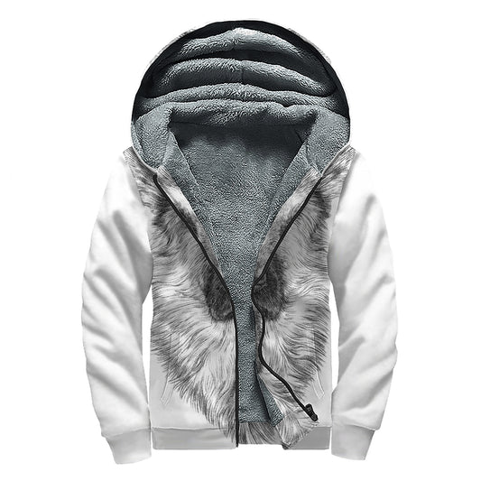 Black And White German Shepherd Print Sherpa Lined Zip Up Hoodie