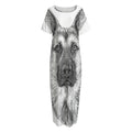 Black And White German Shepherd Print Short Sleeve Long Nightdress