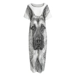 Black And White German Shepherd Print Short Sleeve Long Nightdress