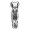 Black And White German Shepherd Print Short Sleeve Long Nightdress