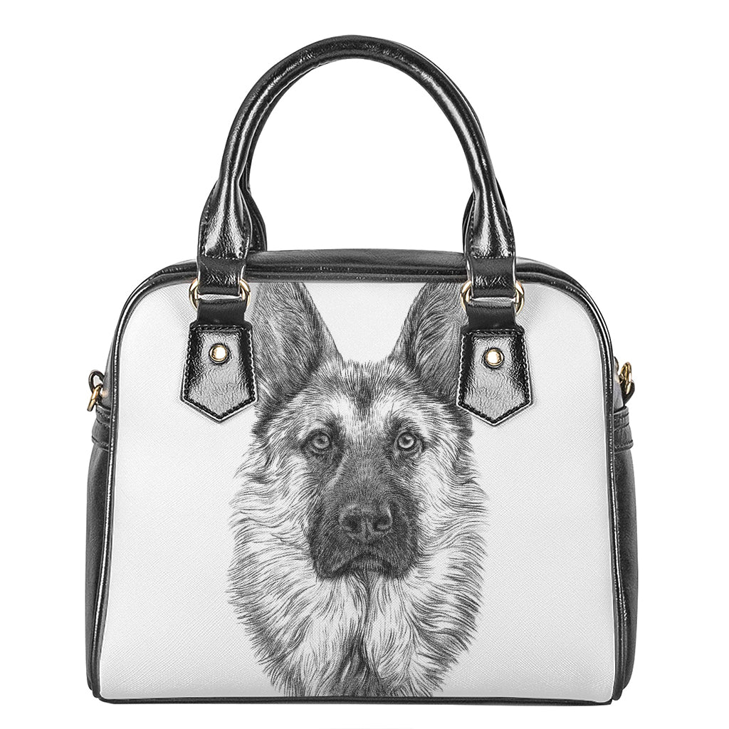 Black And White German Shepherd Print Shoulder Handbag