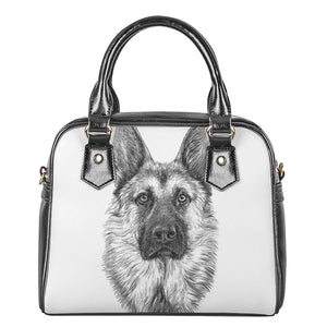 Black And White German Shepherd Print Shoulder Handbag