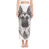 Black And White German Shepherd Print Side Slit Maxi Skirt