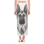 Black And White German Shepherd Print Side Slit Maxi Skirt