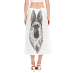 Black And White German Shepherd Print Side Slit Midi Skirt