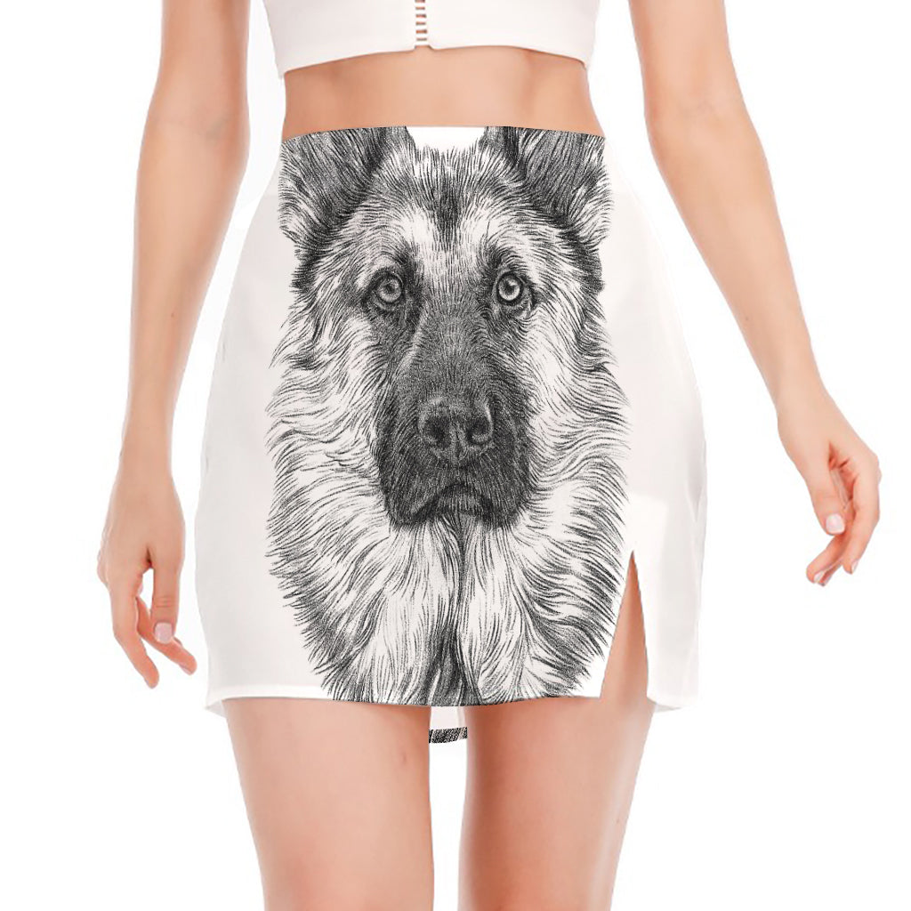 Black And White German Shepherd Print Side Slit Mini Skirt