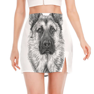 Black And White German Shepherd Print Side Slit Mini Skirt