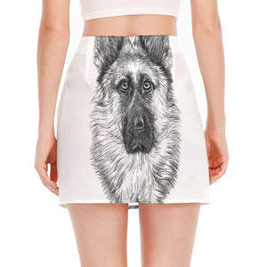 Black And White German Shepherd Print Side Slit Mini Skirt