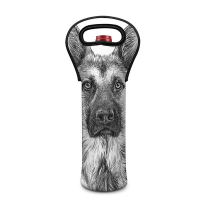 Black And White German Shepherd Print Single Neoprene Wine Tote