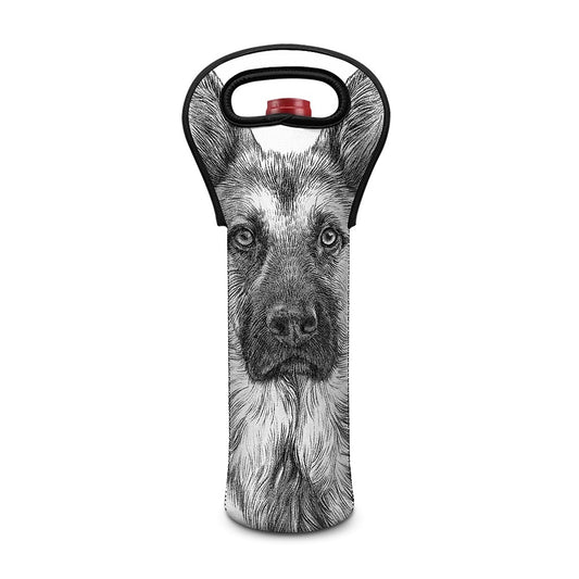 Black And White German Shepherd Print Single Neoprene Wine Tote