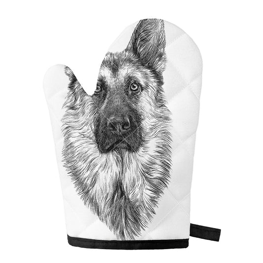 Black And White German Shepherd Print Single Oven Mitt