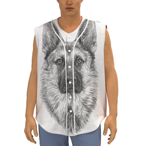 Black And White German Shepherd Print Sleeveless Baseball Jersey