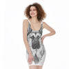 Black And White German Shepherd Print Sleeveless Bodycon Dress