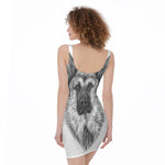 Black And White German Shepherd Print Sleeveless Bodycon Dress