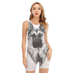 Black And White German Shepherd Print Sleeveless One Piece Swimsuit