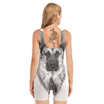 Black And White German Shepherd Print Sleeveless One Piece Swimsuit