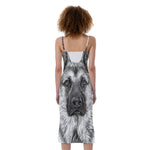 Black And White German Shepherd Print Slim Fit Midi Cami Dress