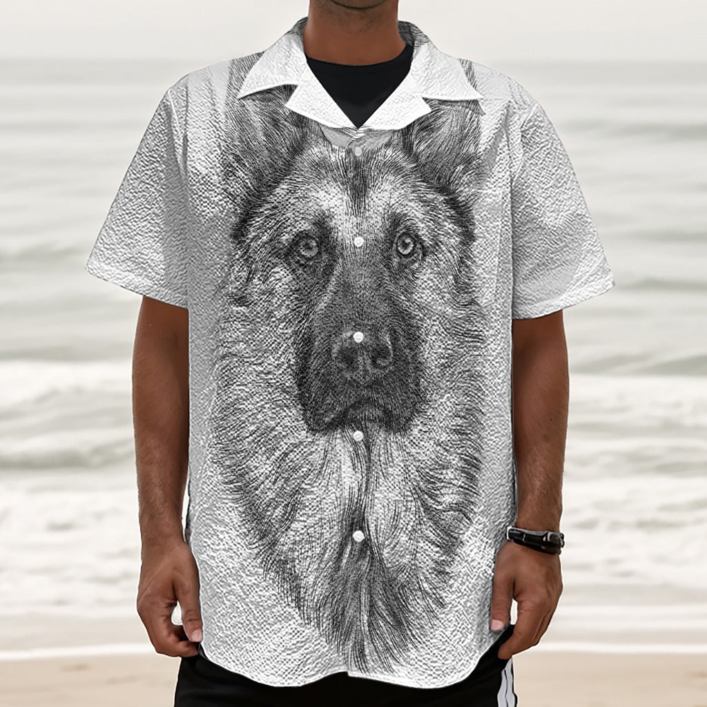 Black And White German Shepherd Print Textured Short Sleeve Shirt