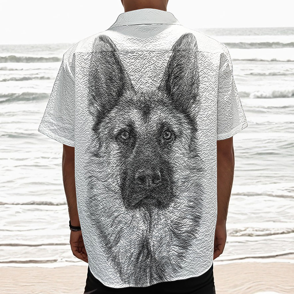 Black And White German Shepherd Print Textured Short Sleeve Shirt