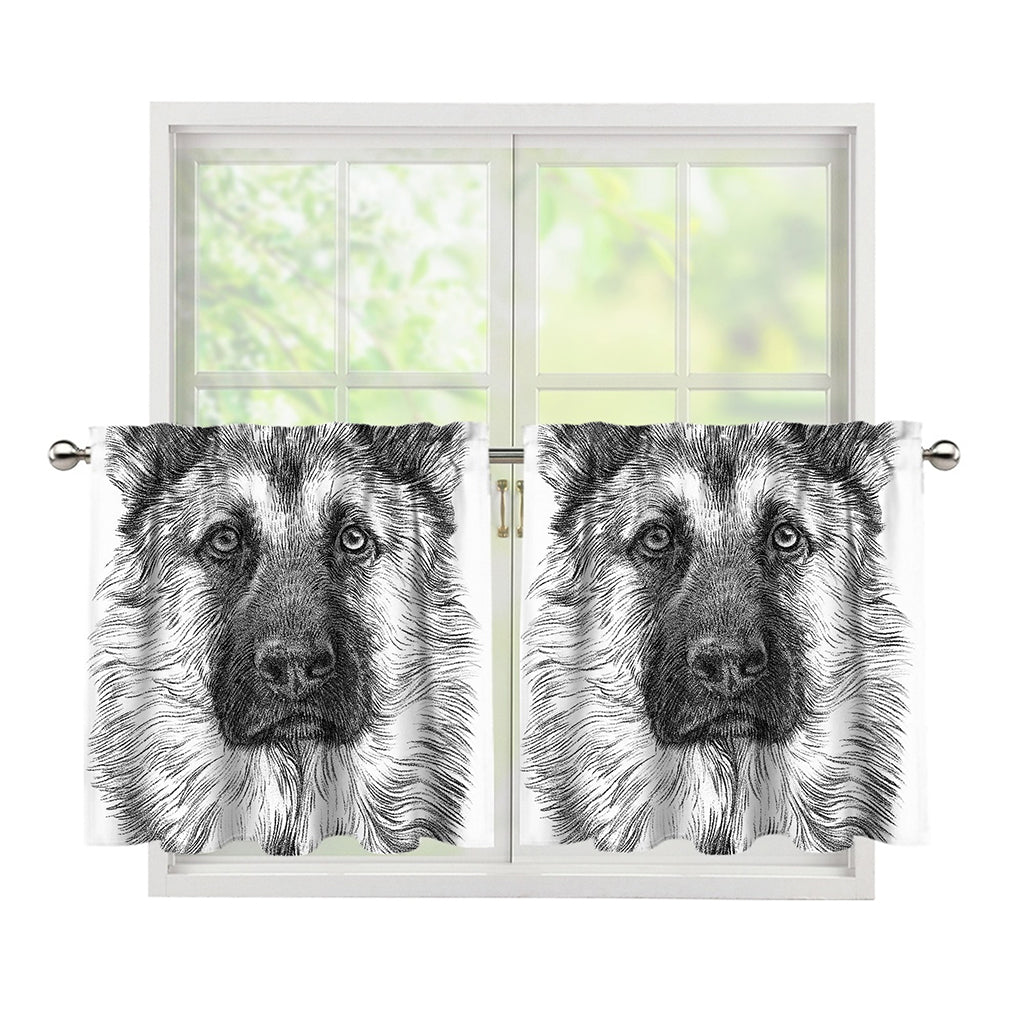 Black And White German Shepherd Print Tier Curtains