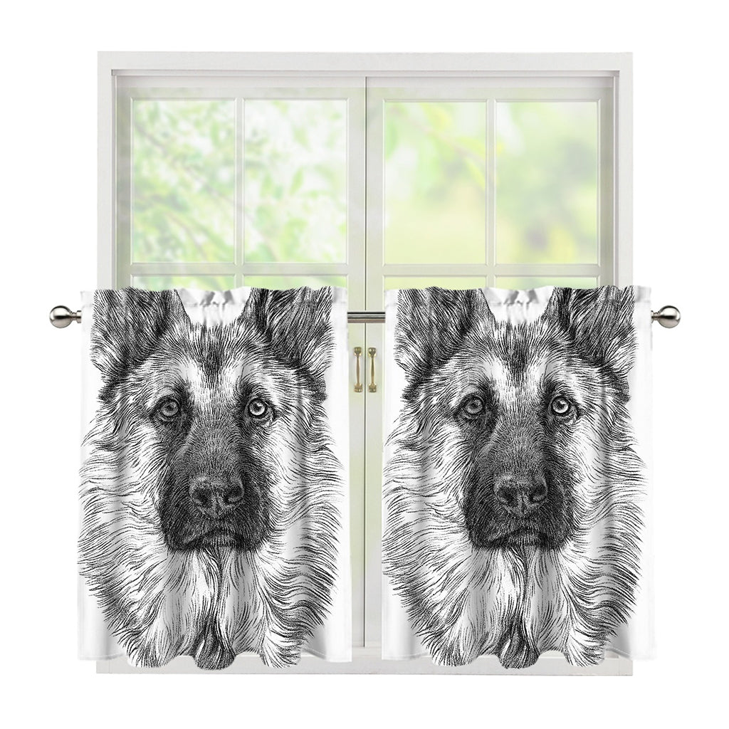 Black And White German Shepherd Print Tier Curtains