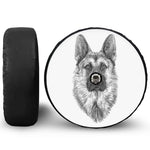 Black And White German Shepherd Print Tire Cover With Camera Hole