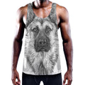 Black And White German Shepherd Print Men's Workout Tank Top