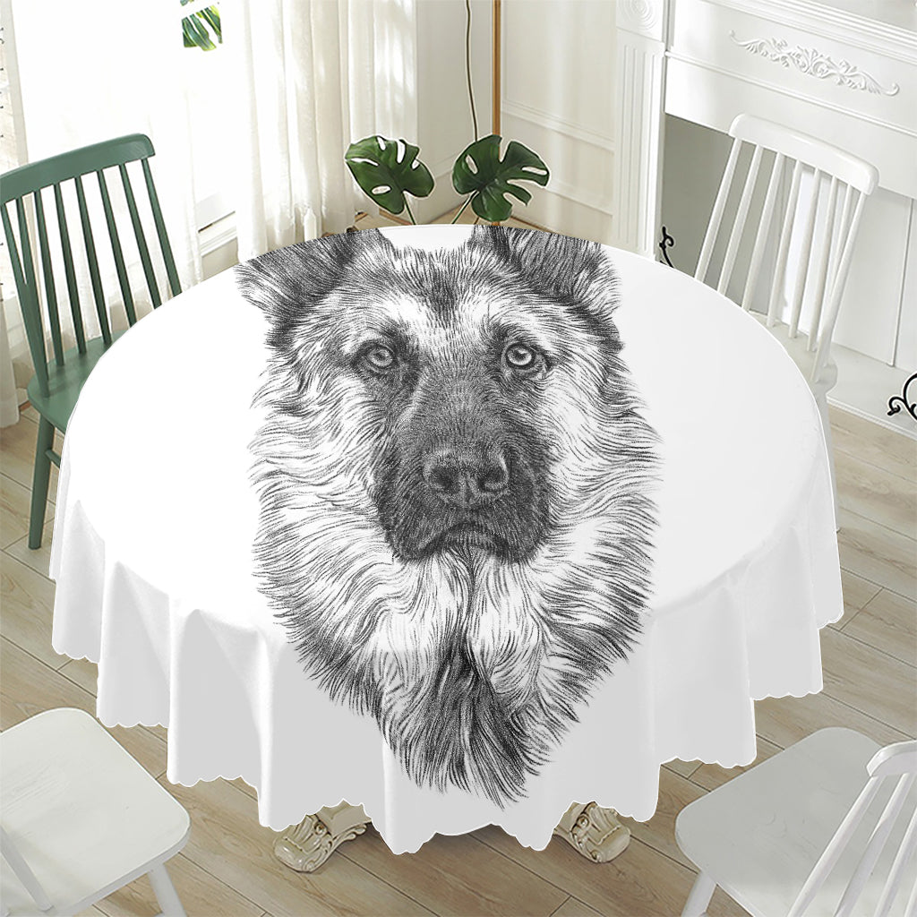 Black And White German Shepherd Print Waterproof Round Tablecloth