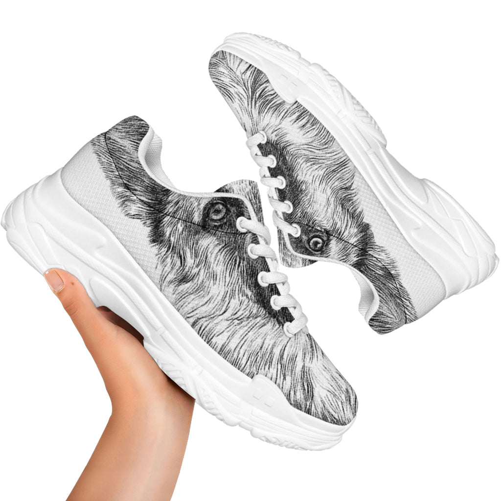 Black And White German Shepherd Print White Chunky Shoes