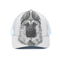 Black And White German Shepherd Print White Mesh Trucker Hat
