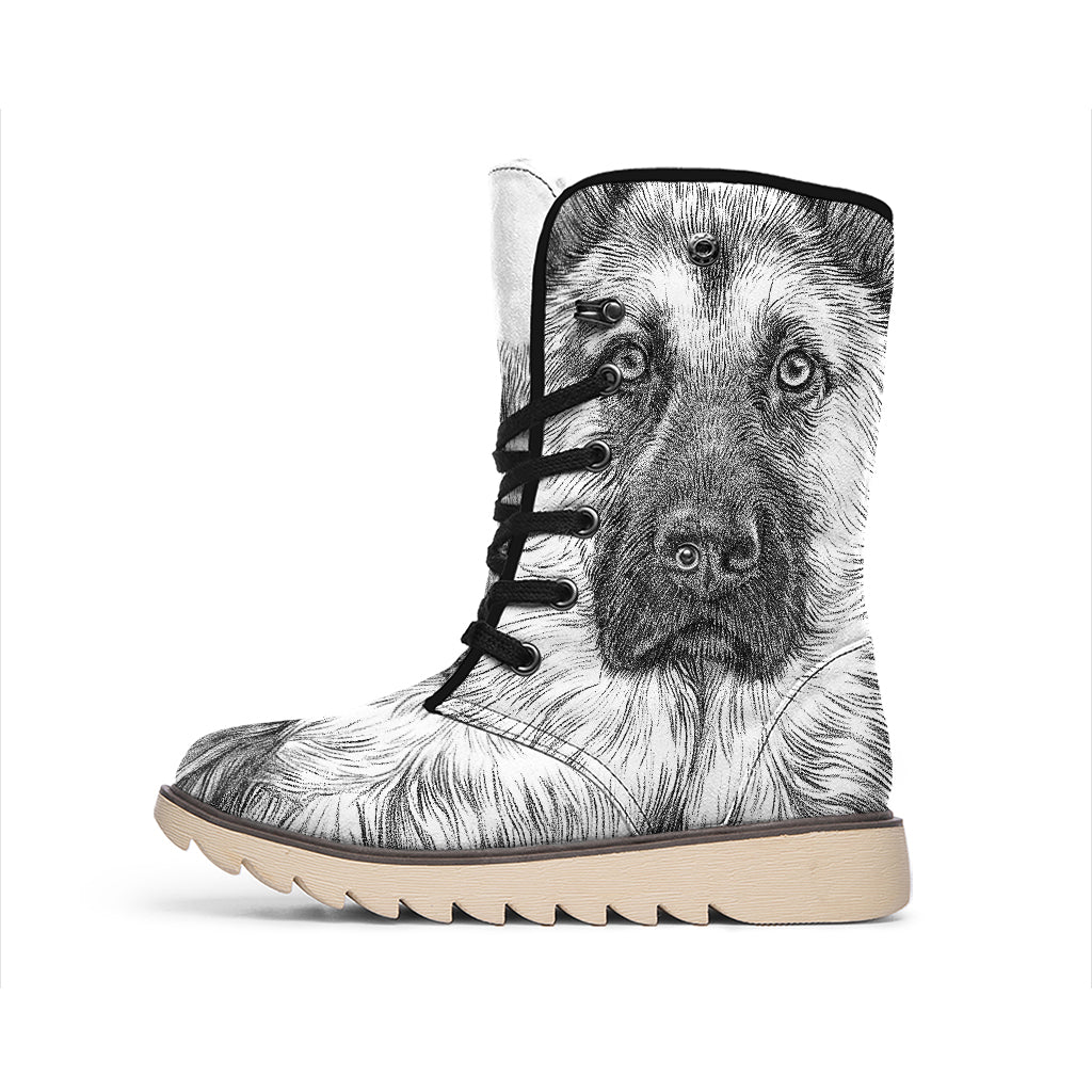 Black And White German Shepherd Print Winter Boots