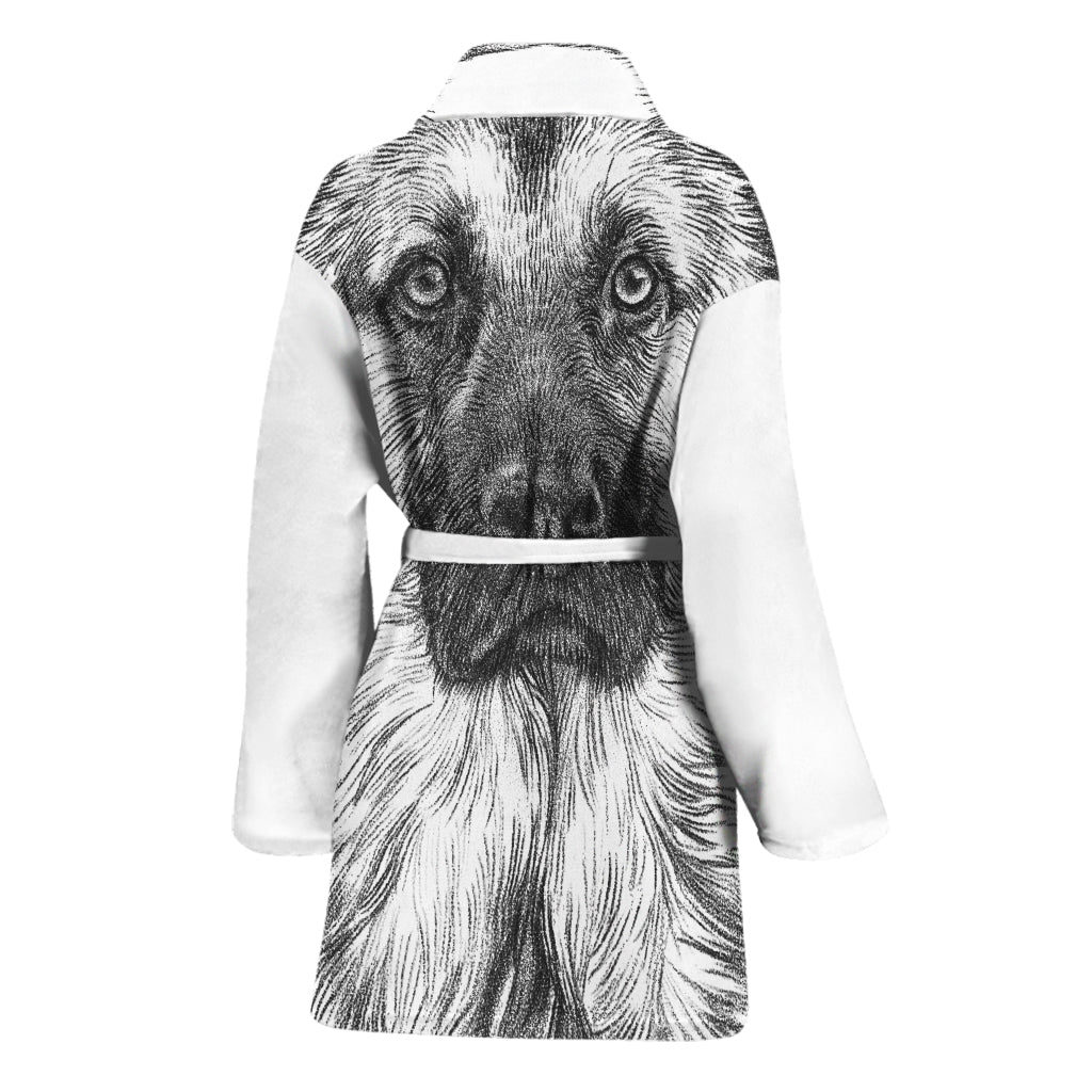 Black And White German Shepherd Print Women's Bathrobe