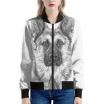 Black And White German Shepherd Print Women's Bomber Jacket