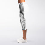 Black And White German Shepherd Print Women's Capri Leggings