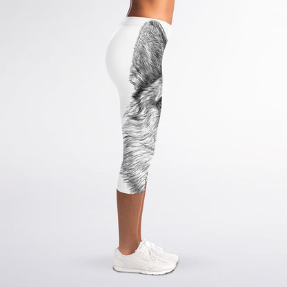 Black And White German Shepherd Print Women's Capri Leggings