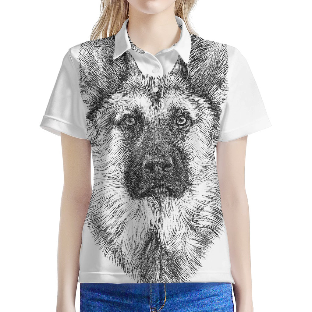 Black And White German Shepherd Print Women's Polo Shirt