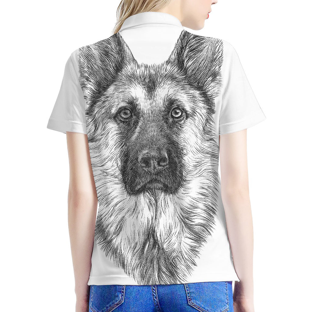 Black And White German Shepherd Print Women's Polo Shirt