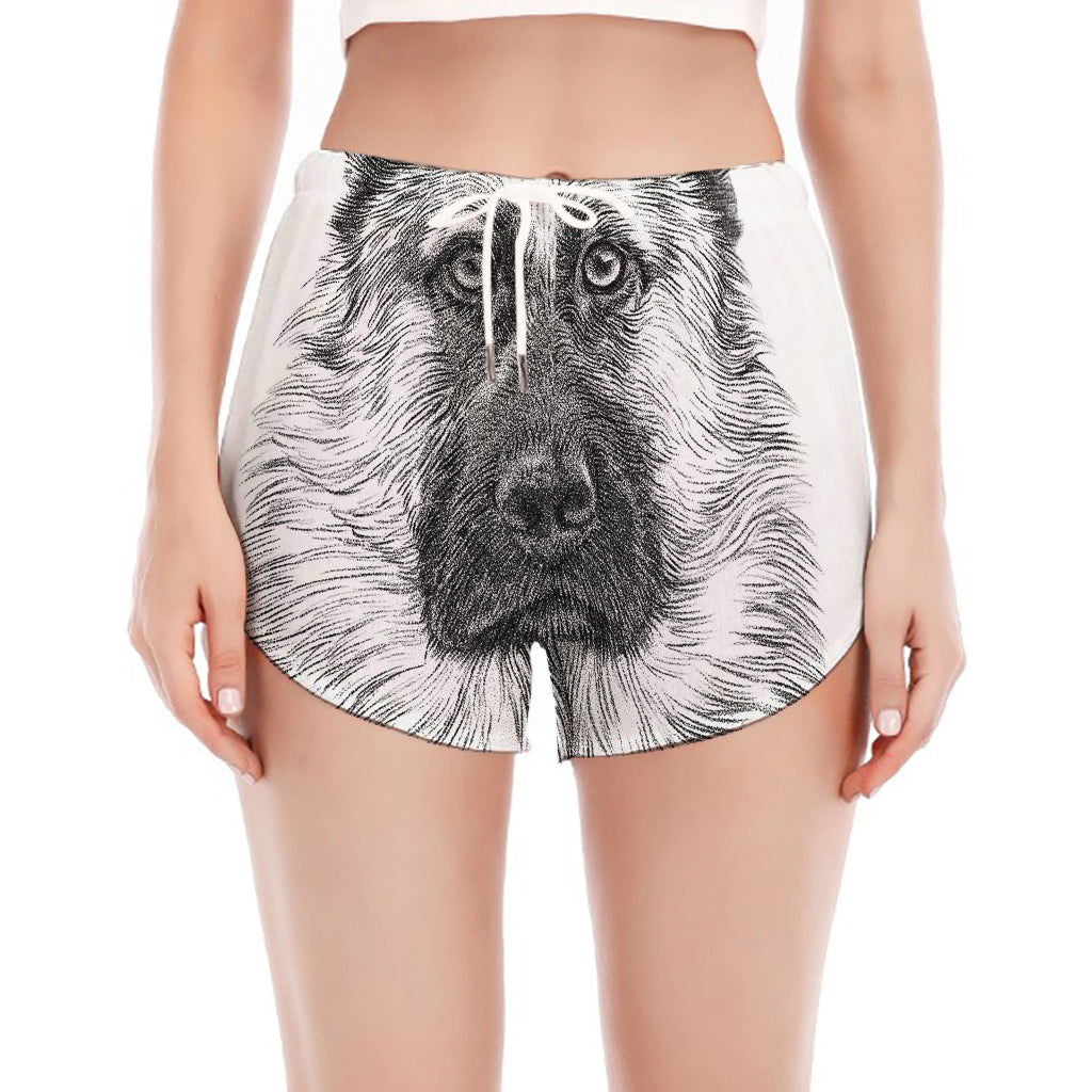Black And White German Shepherd Print Women's Split Running Shorts