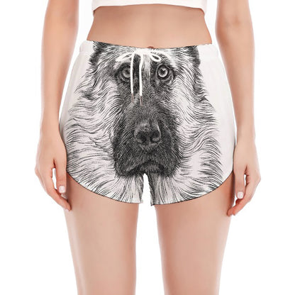Black And White German Shepherd Print Women's Split Running Shorts