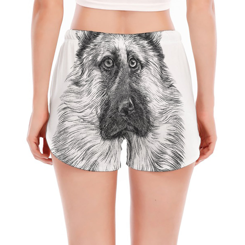 Black And White German Shepherd Print Women's Split Running Shorts