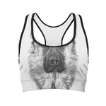 Black And White German Shepherd Print Women's Sports Bra