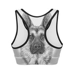 Black And White German Shepherd Print Women's Sports Bra