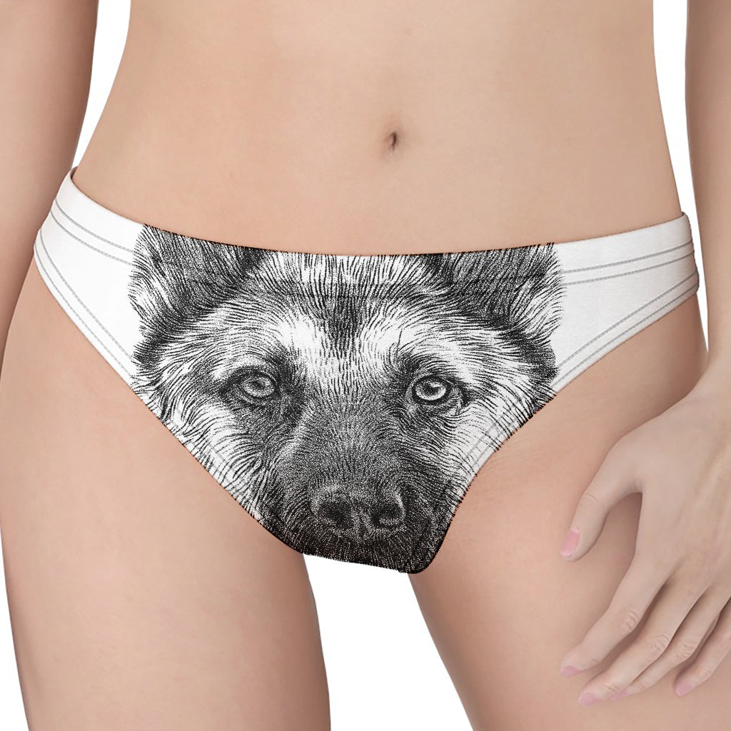 Black And White German Shepherd Print Women's Thong