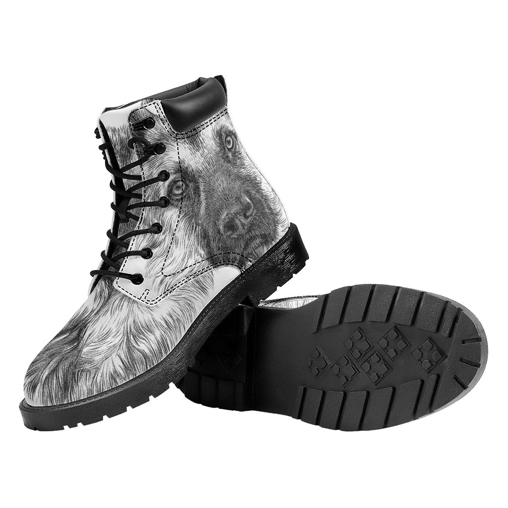 Black And White German Shepherd Print Work Boots