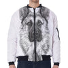 Black And White German Shepherd Print Zip Sleeve Bomber Jacket