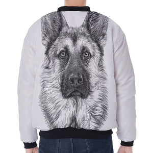 Black And White German Shepherd Print Zip Sleeve Bomber Jacket