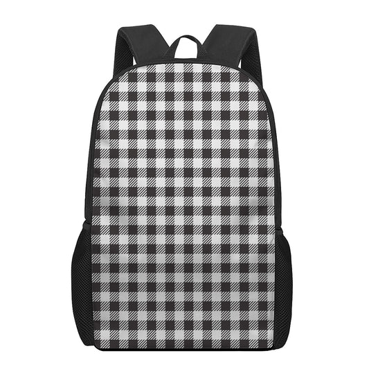 Black And White Gingham Pattern Print 17 Inch Backpack