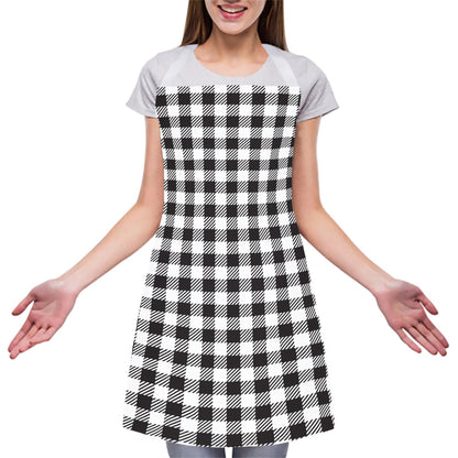 Black And White Gingham Pattern Print Adjustable Apron